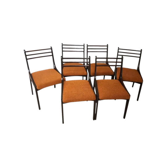 Upcycled Sienna Ladderback Dining Chairs, Mid-Century Style, Warm Rust Upholstery