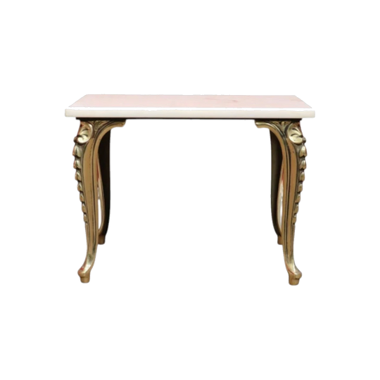 Vintage Italian Louis XV Revival Marble-Top Lamp/Side Table with Cast Brass Base, c.1960