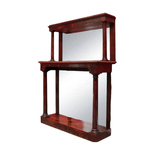 Antique English Flame Mahogany Mirror-Back Two-Tier Display Stand, c.1850
