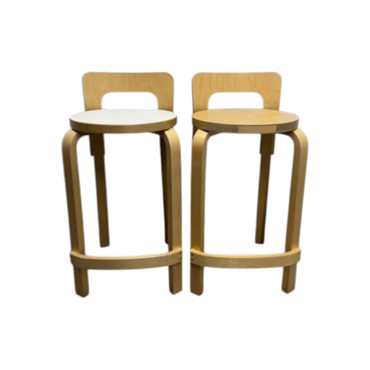 Artek Low Bar Stool K65 by Alvar Aalto – White Laminate / Birch
