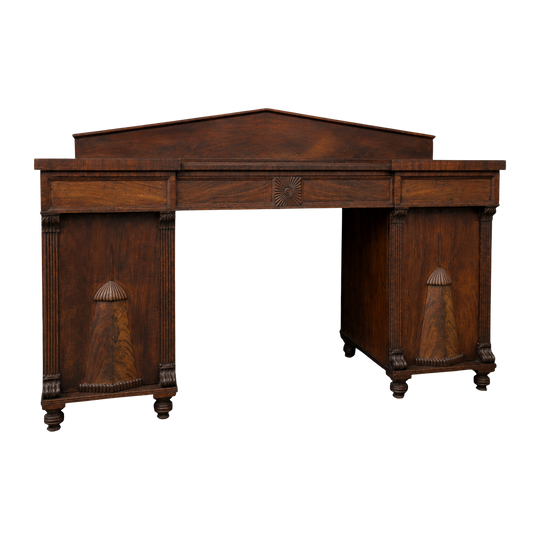 English William IV Flame Mahogany Twin Pedestal Sideboard circa 1830