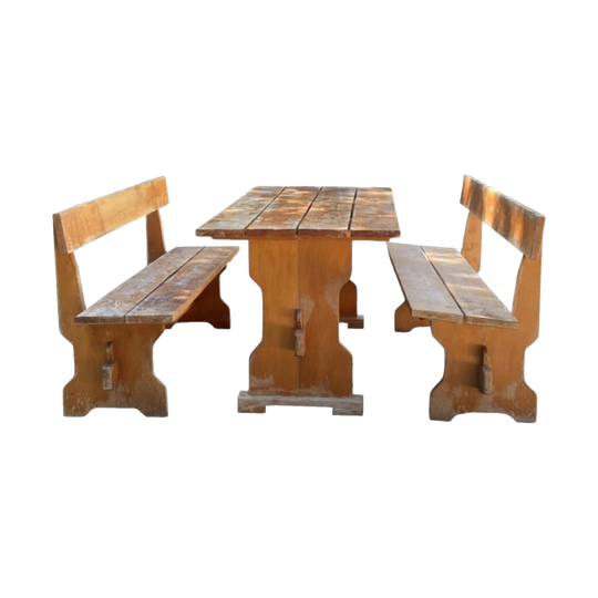 Vintage Custom Solid Wood Dining Set with Matching Benches