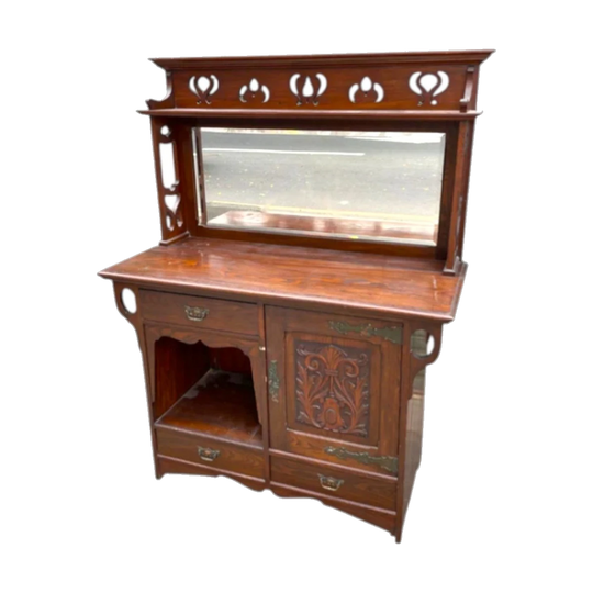 Antique Wooden Sideboard with Mirror