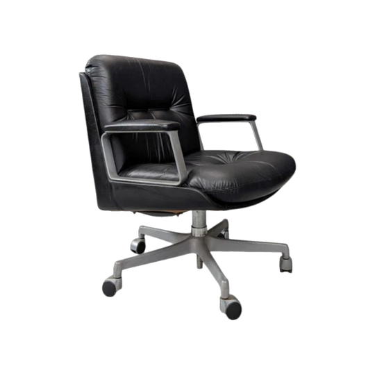 Vaghi Kiruna Black Leather Swivel Chair by Studio Tecnico Vaghi, Italy, 1975