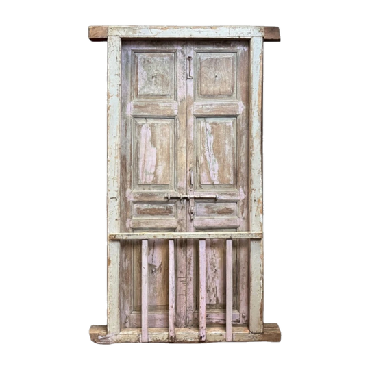Carved Wood Window with Canopy, Multicolour