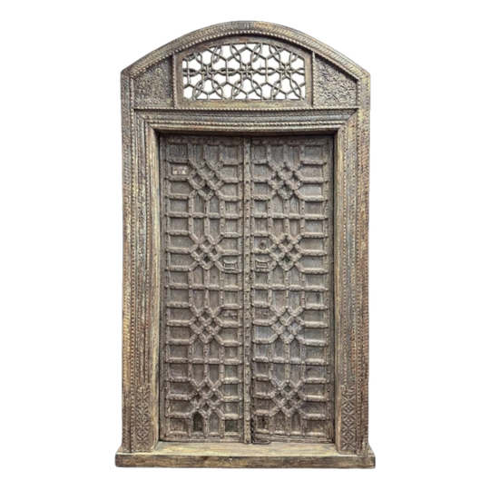 Embellished Carved Rajasthan Wood Door – Yellow