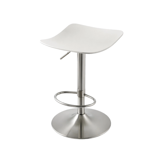 BoConcept Swivel Gas-Lift Adjustable Kitchen Bench Bar Stools, White Seats & Brushed Metal Bases – Set of 3