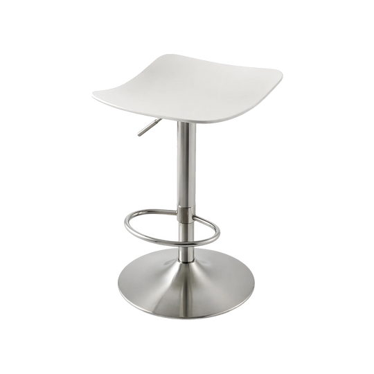 BoConcept Swivel Gas-Lift Adjustable Kitchen Bench Bar Stools, White Seats & Brushed Metal Bases – Set of 3