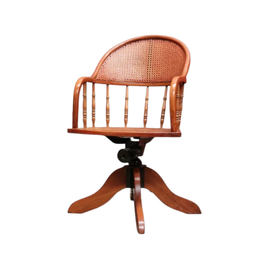 Antique English Oak Bentwood Office Chair with Cane Seat and Back, Swivel, Tilt and Height Adjustable, c.1940