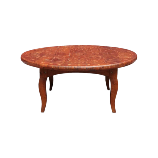 Vintage Moroccan Atlas Cedar Coffee Table with Geometric Ebony and Mother-of-Pearl Marquetry Top