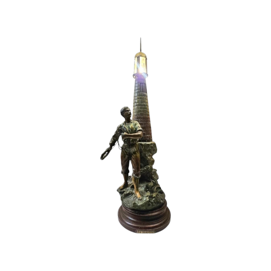 Antique French Spelter Figural Lighthouse Lamp ‘La Tempete’, c. 1910–1915