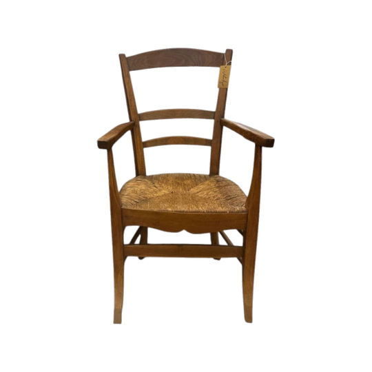 19th-Century French Provincial Ladderback Armchair in Ashwood and Oak with Rush Seat