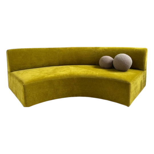 Curved Modular 3–4 Seater Sofa, Custom Reupholstered in Warwick Chartreuse Velvet