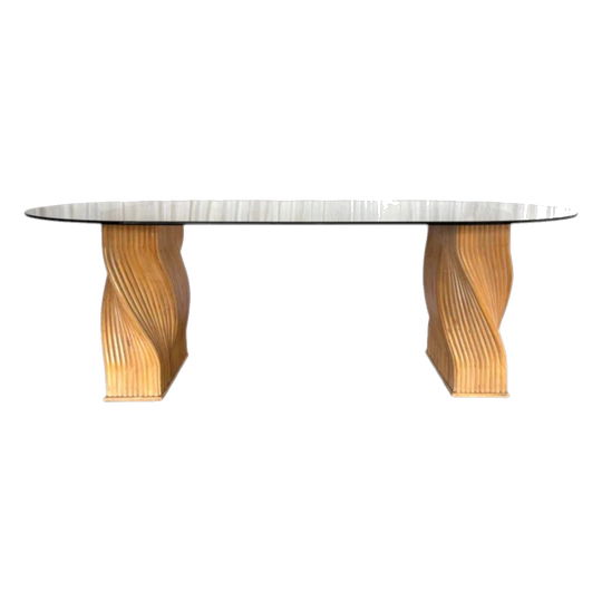 1970s Sculptural Twisted-Base Glass-Top Dining Table, Attributed to John and Elinor McGuire for McGuire