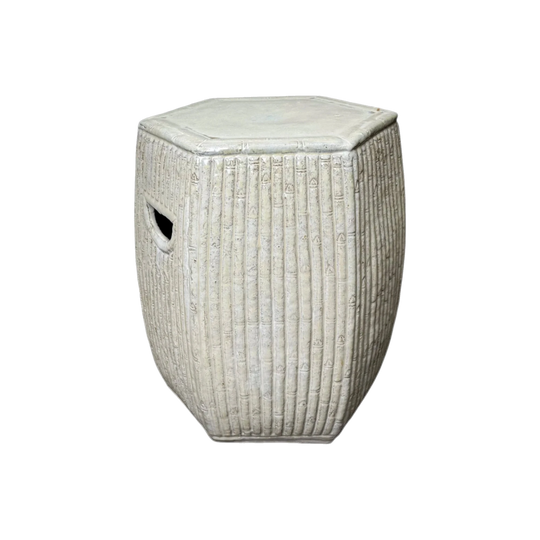 White Bamboo Stool, 38 cm D x 48 cm H
