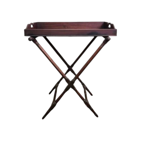 Antique Butler’s Tray on Folding X-Frame Stand, Rectangular with Gallery and Pierced Handles