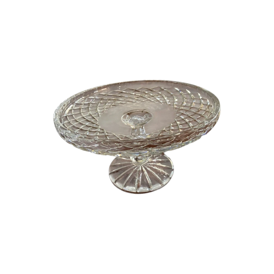 Vintage Heavy Lead Crystal Pedestal Cake Stand – Traditional Diamond Cut with Star-Cut Base