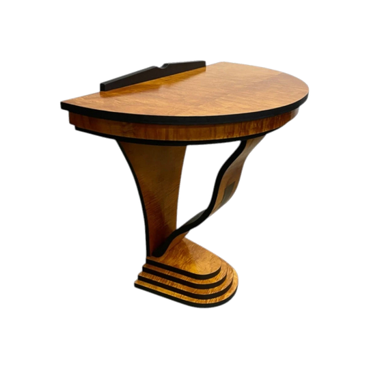 Halstead & Burl Custom Art Deco-Style Demi‑Lune Console Table in Reclaimed Timber, Burr Maple Veneer