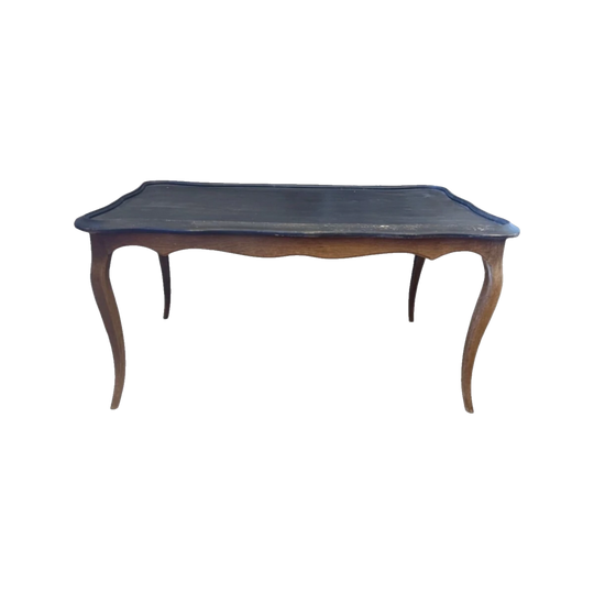 19th-Century French Coffee Table, Black-Painted with Hand-Carved Scalloped Top