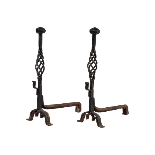 Pair of Antique French Wrought Iron Andirons from Provence