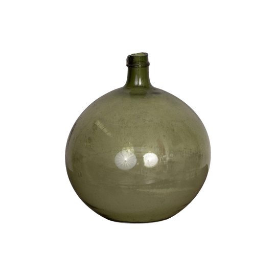 Beautiful uniquely shaped Green blown glass demijohn from Nyons, France
