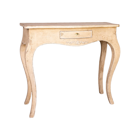 Vintage French cream painted console with central; drawer from a 5* hotel in Courchevel