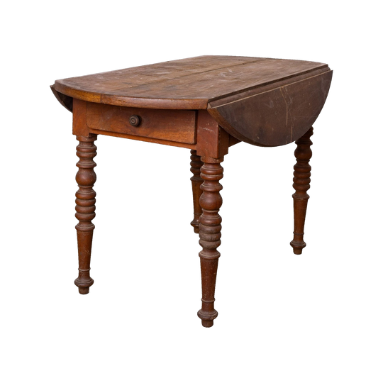 Charming alpine round farmhouse table with drawer and folding sides from the French Alps