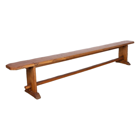 Two Available: Beautiful solid Trestle bench seat with stretcher bar from the Haute Savoie