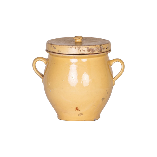 Beautiful antique French yellow glazed confit pot from Provence