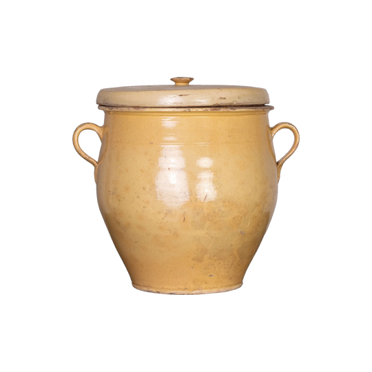 Impressive beautiful antique French yellow glazed confit pot from Provence