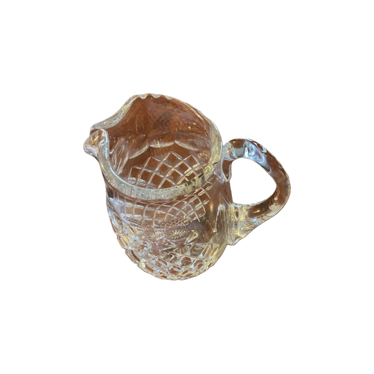 Lead Crystal Water or Juice Jug with Ice Lip – Heavy Diamond & Circle Cut, Crimped Rim, Star-Cut Base