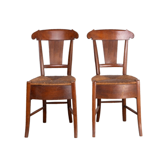 Pair of Antique French timber chairs with rush seats from Provence
