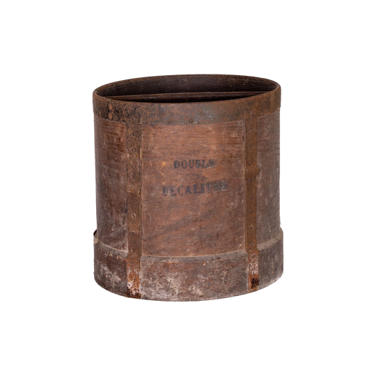 Antique French timber Grain Measure with metal bracing from the French Alps