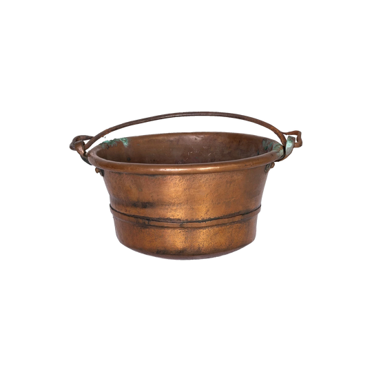 Antique French copper cauldron with swing handle from Provence