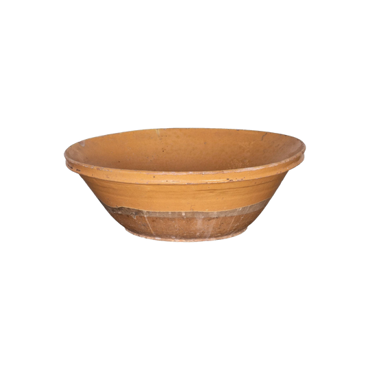 Beautiful early 19th Century Provincial Terracotta large hand-thrown bowl with yellow glaze