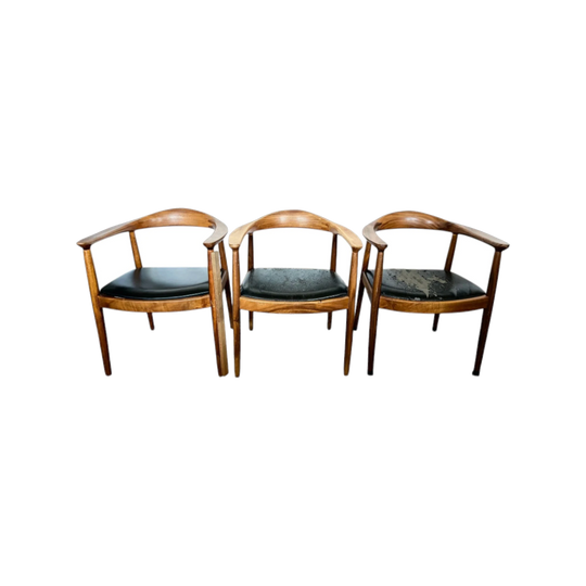 Set of 3 Vintage Kennedy Bucket Dining Chairs, Attributed to Hans Wegner — Walnut and Black — For Restoration