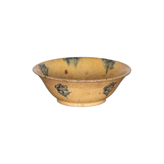 Beautiful early 19th Century Provincial Terracotta large hand-thrown bowl with yellow and green patterned glaze