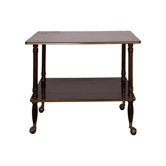 Vintage French polished drinks trolley on original castors from Lyon