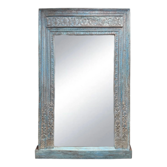Vintage Indian Framed Mirror, Blue