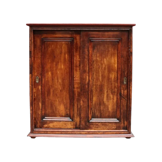 Antique Australian Cedar Stationery Cabinet with Sliding Doors and Brass Inset Handles, c. 1880