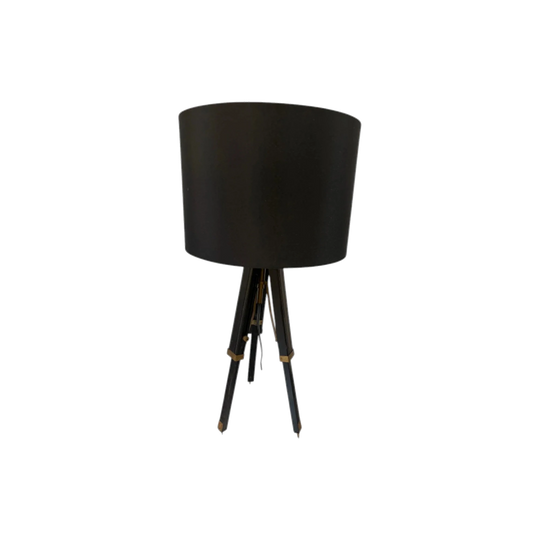 Vintage Telescopic Tripod Table Lamp with Brass Accents and Black Fabric Shade, 35 cm W