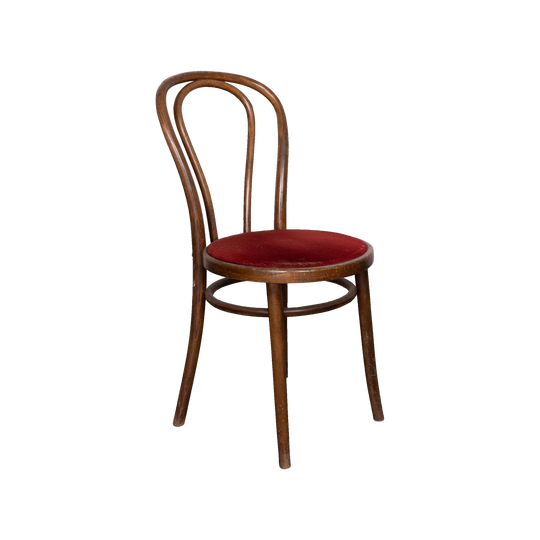 Vintage French bentwood Bistro chair with red velvet seat upholstery from Lyon