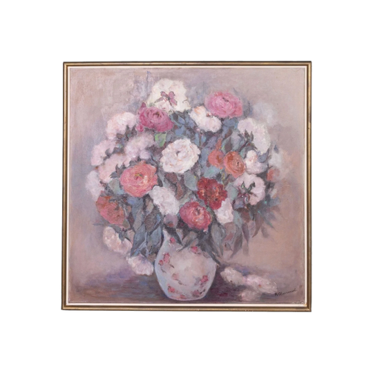 Beautiful large Antique French oil painting of flowers in a vase from Nyons, France