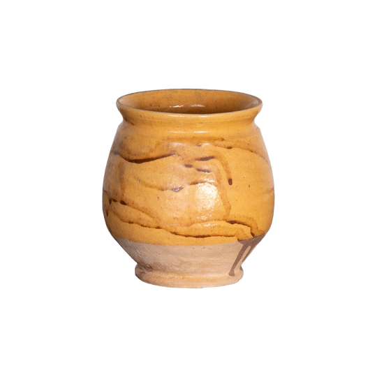 Collectible part-glazed yellow confit pot from Ile Sur la Sorgue