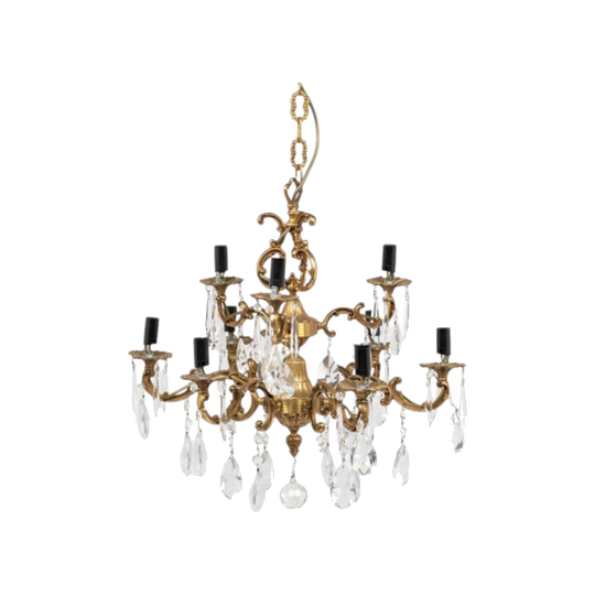 Impressive and elegant French brass Chandelier with Water Drop Crystals