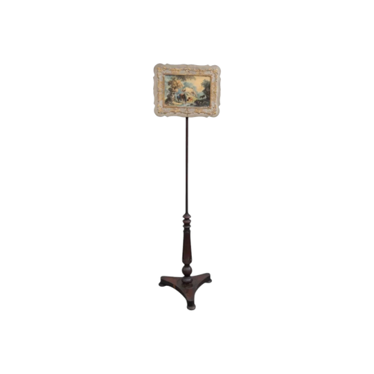 Early Victorian Adjustable Pole Screen with Hand-Painted Panel Attributed to Julia Minton, England c.1840