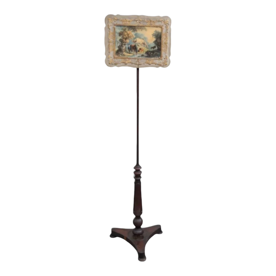 Early Victorian Adjustable Pole Screen with Hand-Painted Panel Attributed to Julia Minton, England c.1840