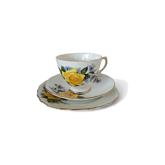 Royal Vale Ridgway Potteries 'Yellow Rose' Bone China Trio, England, 1955–1964
