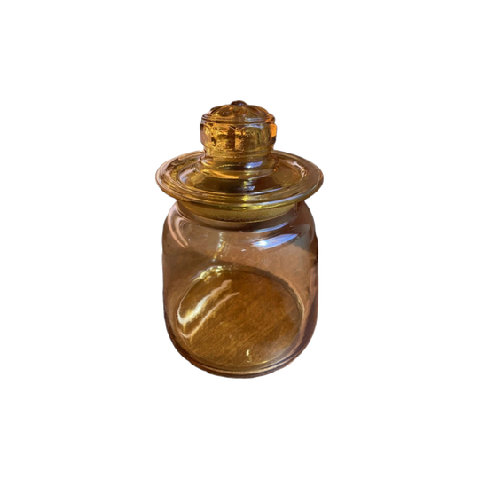 Vintage Takahashi Japan Amber Hand-Blown Glass Canister Apothecary Jar with Daisy Lid