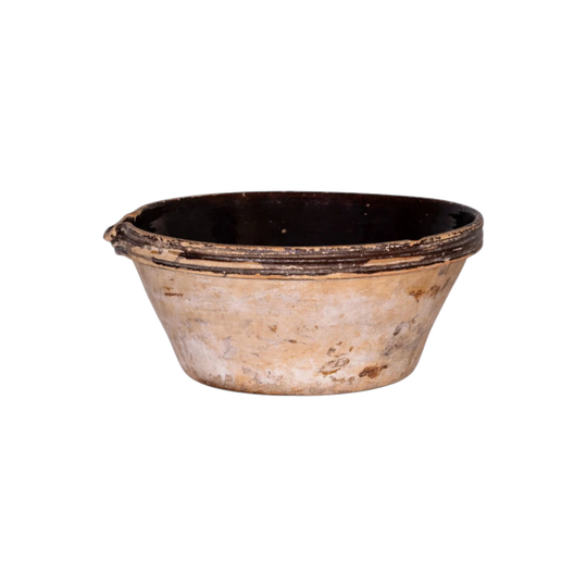 Beautiful early 19th Century Provincial Terracotta large hand-thrown bowl with dark glaze
